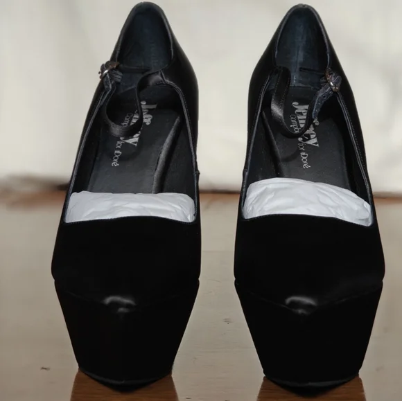 Jeffrey Campbell "SIOUXSIE" Black Satin Women's Platform Heels - Picture 6 of 9